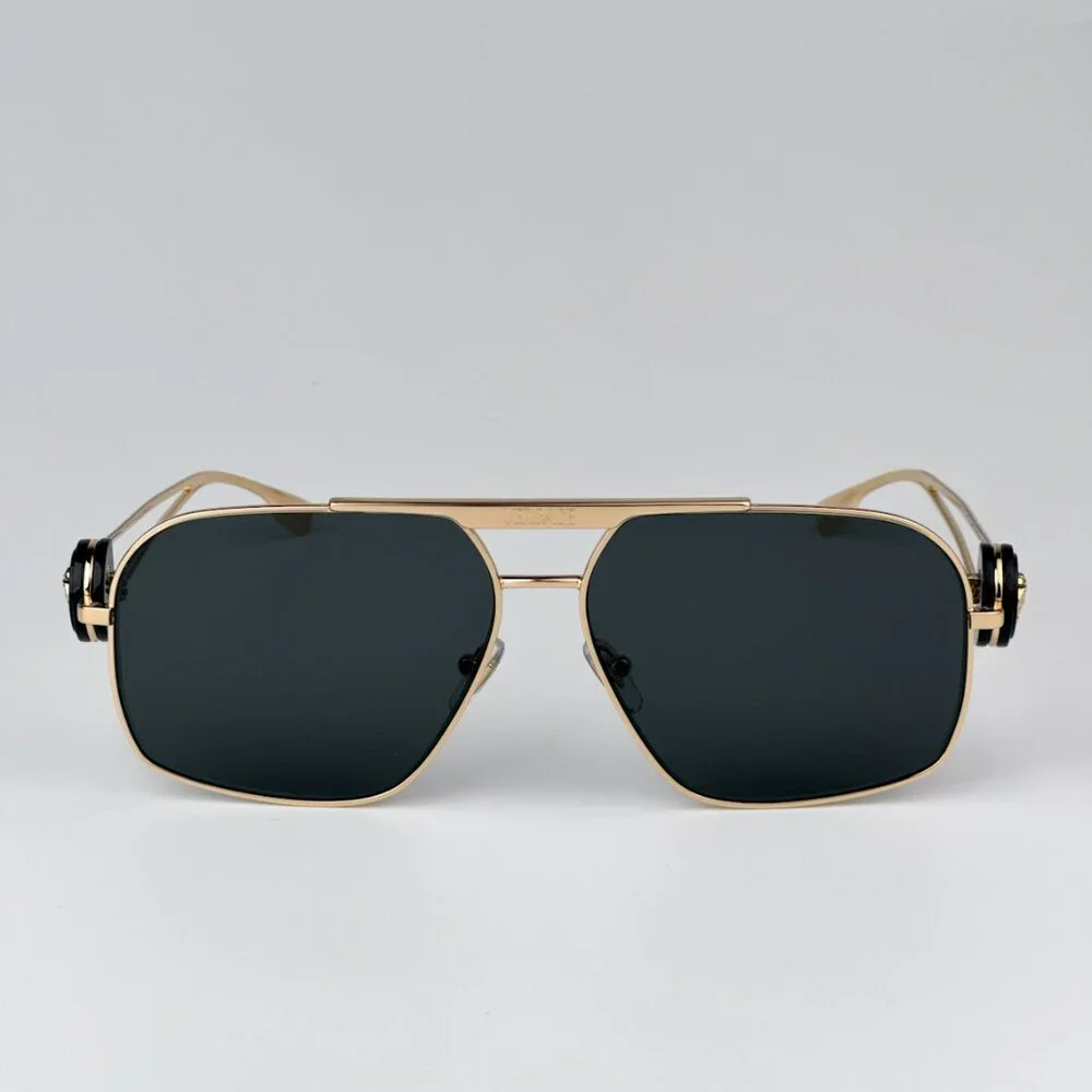 Versace VE2269 100287 BRAND NEW Sunglasses Gold Dark Grey Pilot Unisex